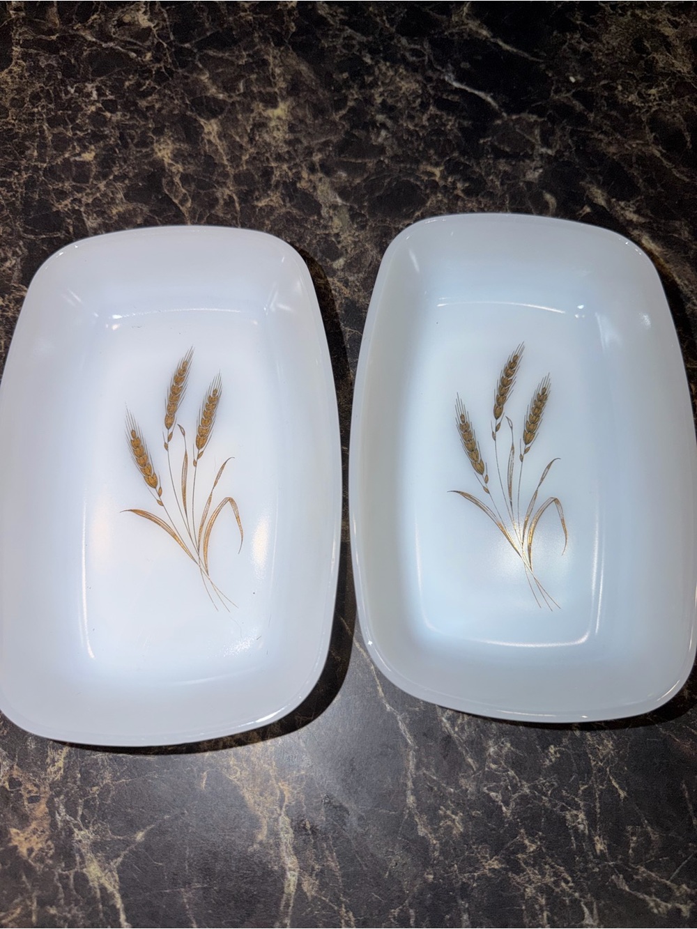 White Glass Wheat-Accent Serving Dishes - Set of 2
